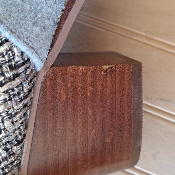 Toms Leila Gray Silver Metallic Tweed 8.5 W Short Gray Wool Chunky Heel Boots - Picture 8 of 10